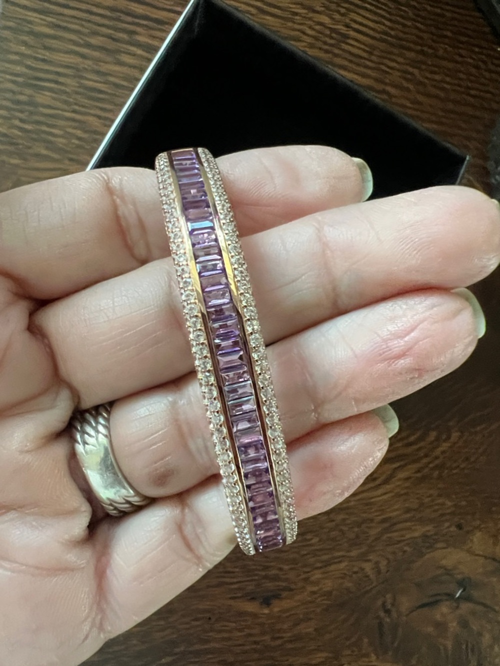 Diamonique Rose Gold/SS 925 11.25 cttw Channel Set Purple Baguette Cuff NWT - Picture 9 of 10